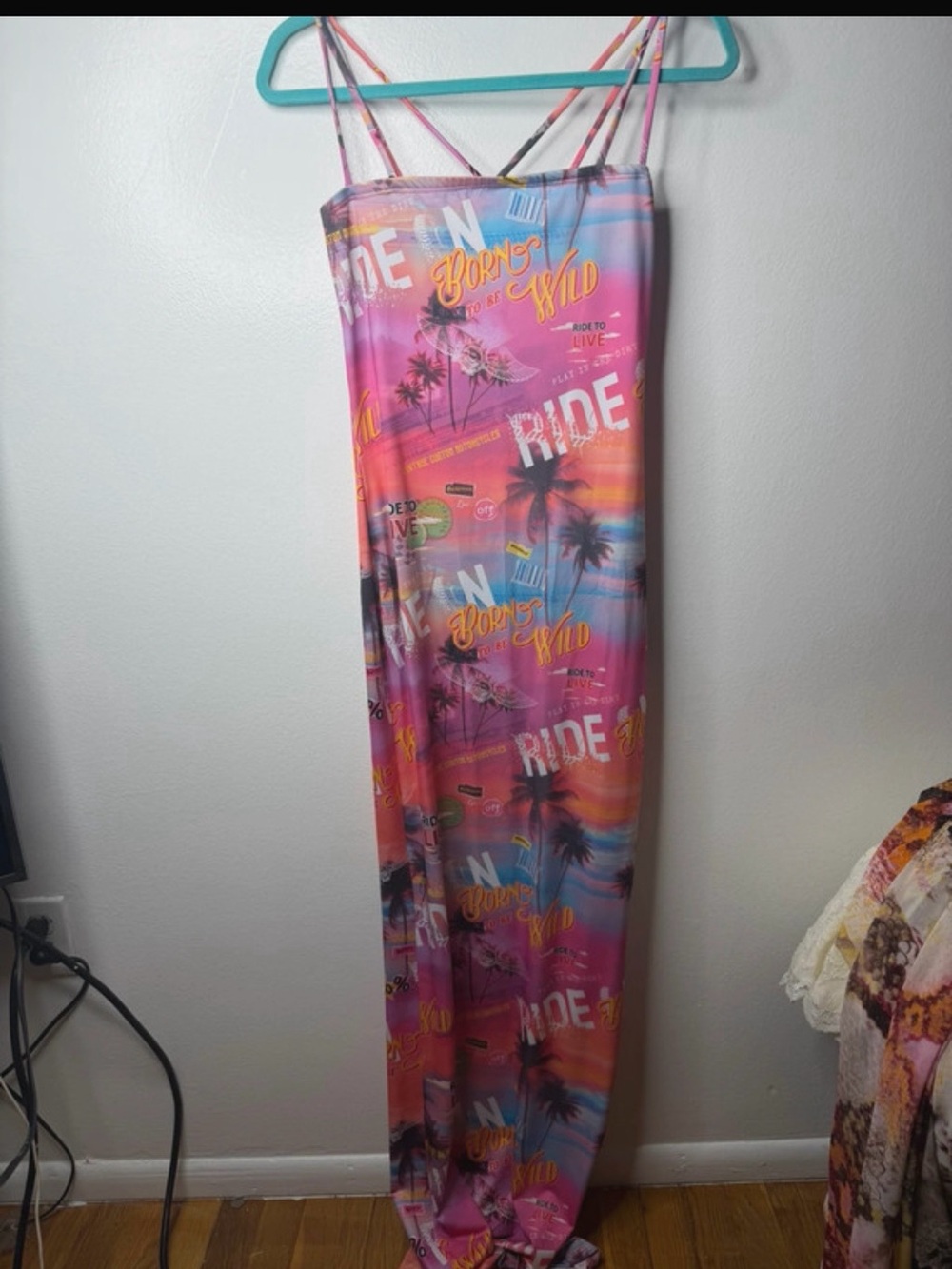 Fashion Nova Pink Orange Purple Tropical Print Maxi Dress